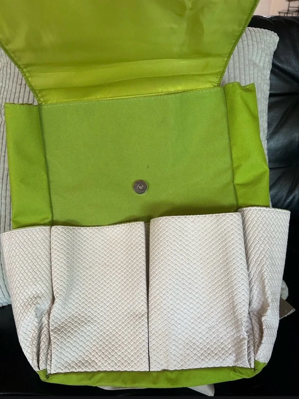Yves Rocher Cream & Lime Green Textured Backpack